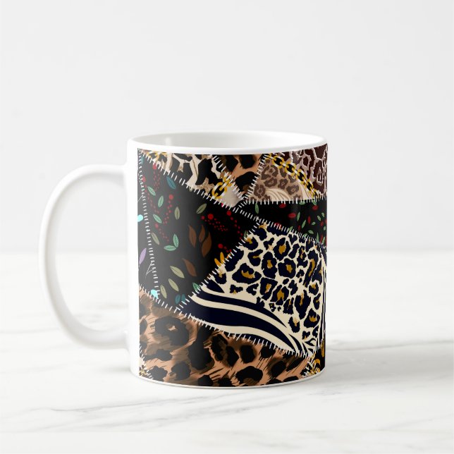 Patchwork Leopard: Ethnic Lining Design. Kaffemugg (Vänster)