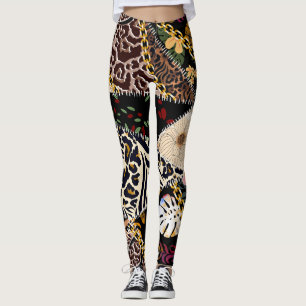 Patchwork Leopard: Ethnic Lining Design. Leggings