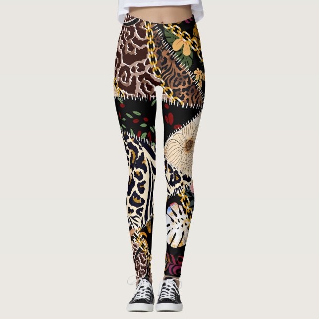 Patchwork Leopard: Ethnic Lining Design. Leggings (Framsida)