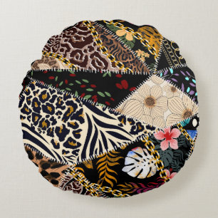 Patchwork Leopard: Ethnic Lining Design. Rund Kudde