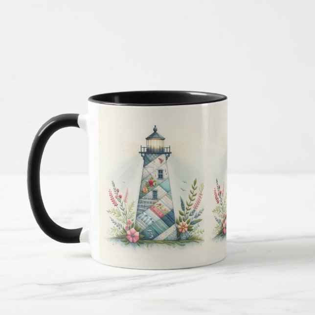 Patchwork Lighthouse Coastal Floral Scene Mugg (Vänster)