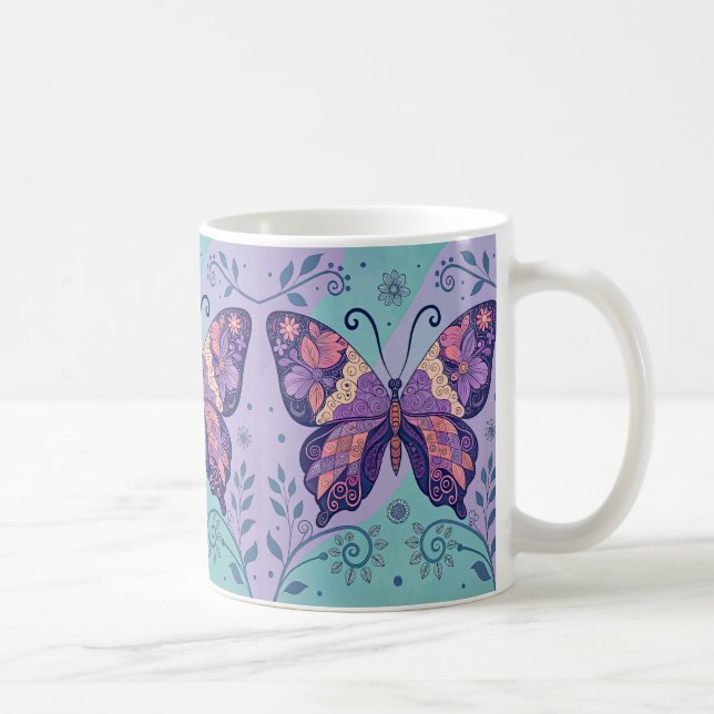 Patchwork Lila and Aqual Butterfly Kaffemugg (Höger)