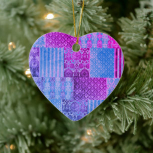 Patchwork Lila and Blue Julgransprydnad Keramik
