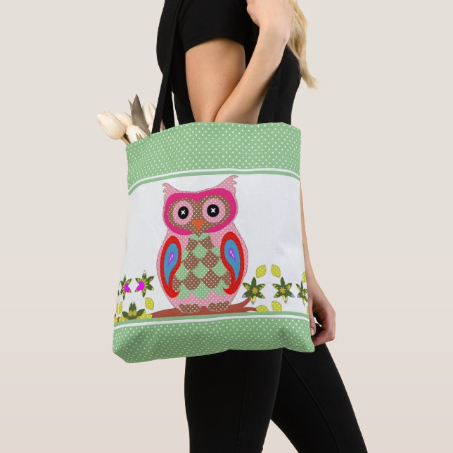 Patchwork Look Owl Polka Dot Tygkasse (Närbild)