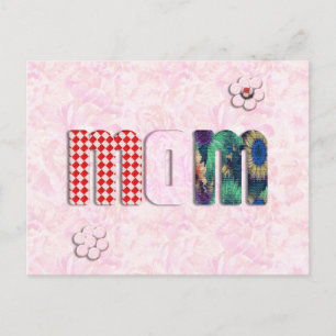 Patchwork "MAMMA" med Rosa ros-bakgrund Vykort