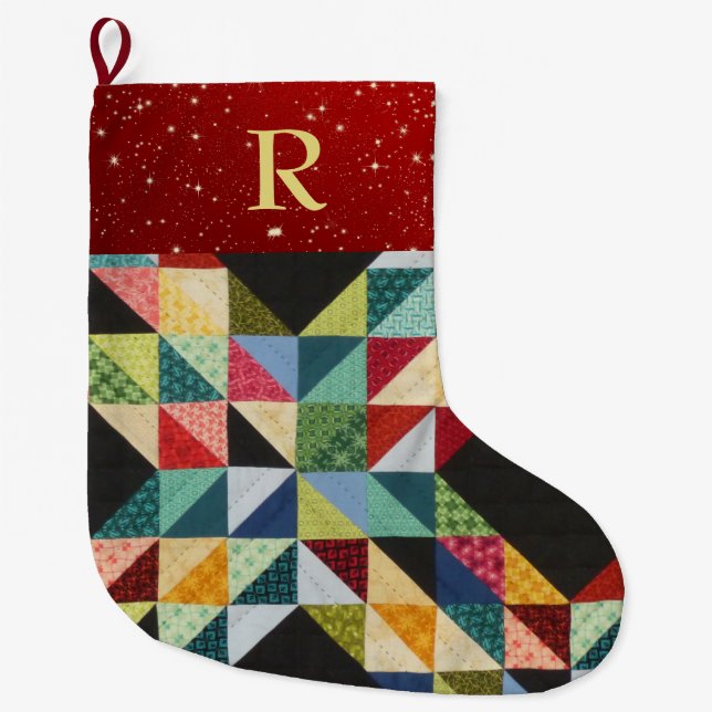 Patchwork MONOGRAM-julklapp traditionell Stor Julstrumpa (Framsidan)