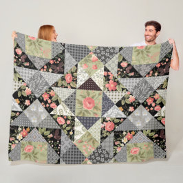 Patchwork Mönster Butterflies Flowers Foliage Ro Fleecefilt