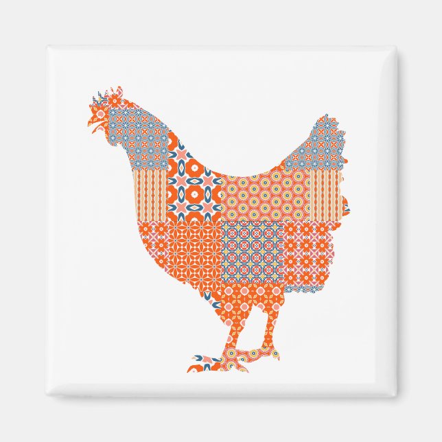 Patchwork Mönster Chicken Farm Animal Magnet (Framsidan)