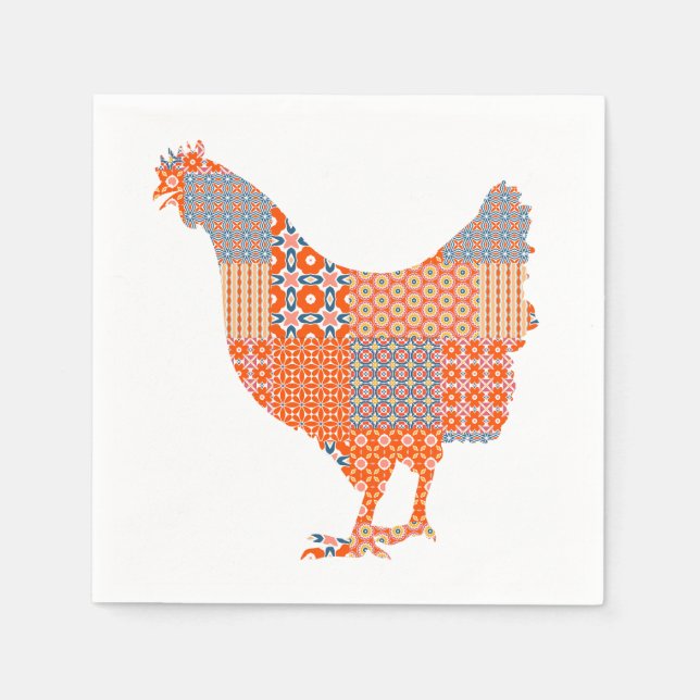 Patchwork Mönster Chicken Farm Animal Pappersservett (Framsidan)