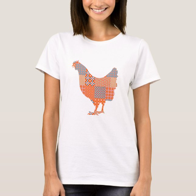 Patchwork Mönster Chicken Farm Animal T Shirt (Framsida)