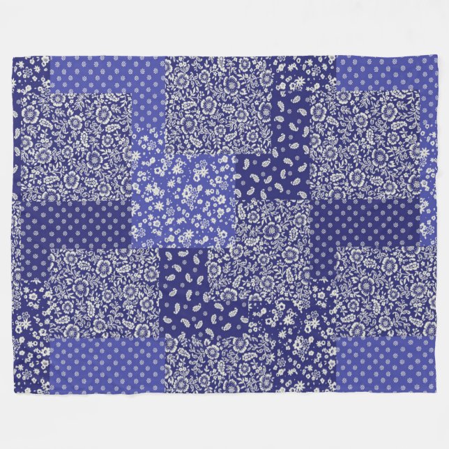 Patchwork Mönster Chintz Shades of Blue Polka Dot Fleecefilt (Framsidan (Horisontell))