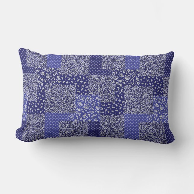 Patchwork Mönster Chintz Shades of Blue Polka Dot Lumbarkudde (Framsida)