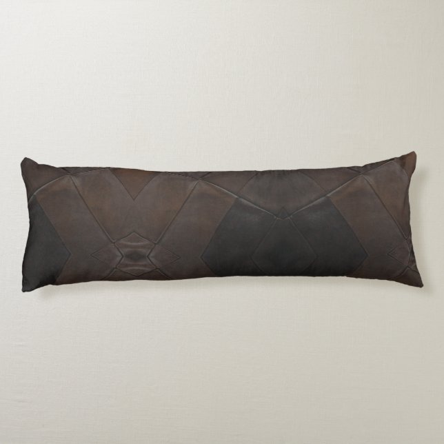 Patchwork Mönster Faux Brown Leather Kroppskudde (Baksidan)
