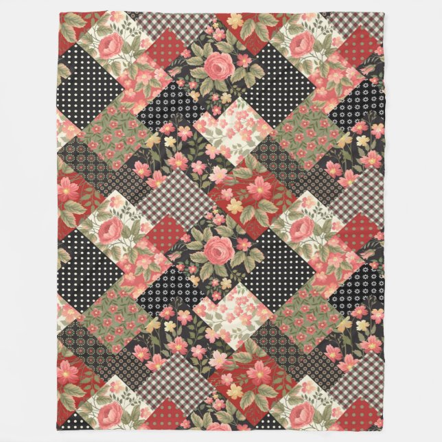 Patchwork Mönster Flowers Polka Dot Geometric Plai Fleecefilt (Framsidan)