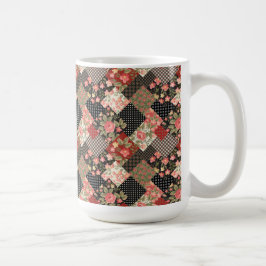 Patchwork Mönster Flowers Polka Dot Geometric Plai Kaffemugg