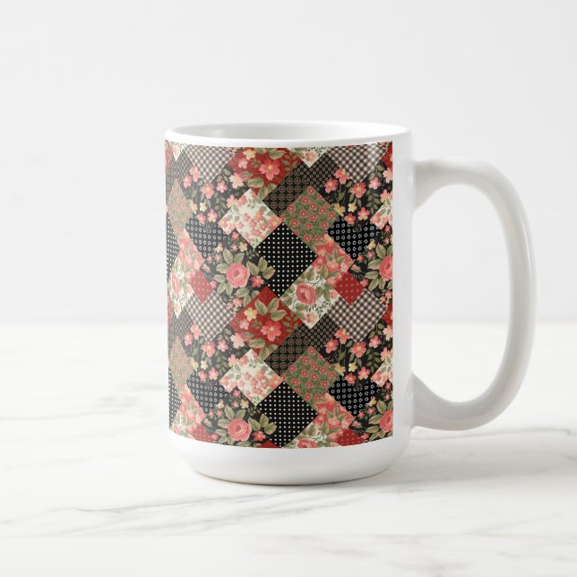 Patchwork Mönster Flowers Polka Dot Geometric Plai Kaffemugg (Höger)