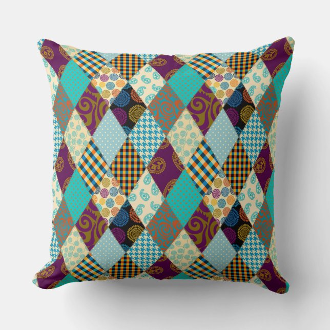 Patchwork Mönster Geometric Play Blue Lila Dots Kudde (Framsida)