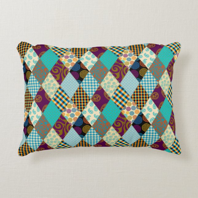 Patchwork Mönster Geometric Play Blue Lila Dots Prydnadskudde (Framsidan)
