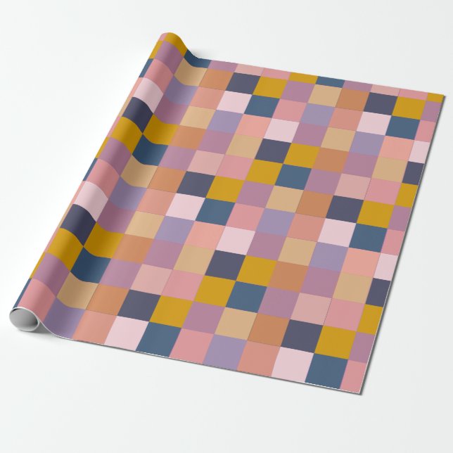 Patchwork Mönster Gult Lila Geometric Design Presentpapper (Utrullad)