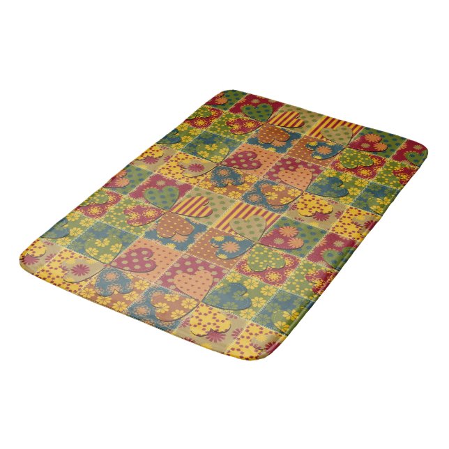 Patchwork Mönster Heart Button Rand Grönt Gult Badrumsmatta (Vinklad)