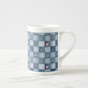 Patchwork Mönster med Marine Theme Livbuoy Ancho Benporslin Mugg