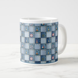 Patchwork Mönster med Marine Theme Livbuoy Ancho Jumbo Mugg
