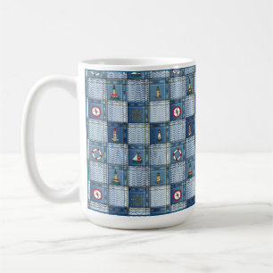 Patchwork Mönster med Marine Theme Livbuoy Ancho Kaffemugg