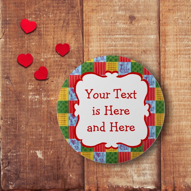 Patchwork Mönster Painting Knapp (Patchwork pattern hand painting button.  Colorful and cute.  Personalized design.)