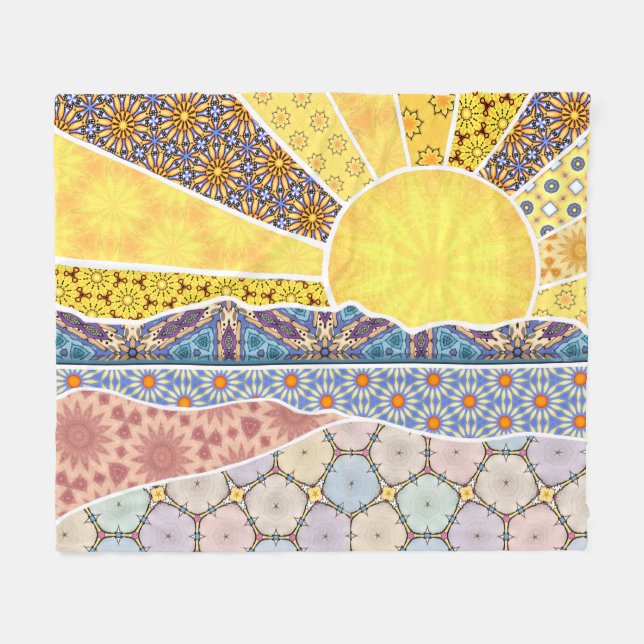 Patchwork Mountain Sunrise Sherpafilt Fleecefilt (Framsidan (Horisontell))