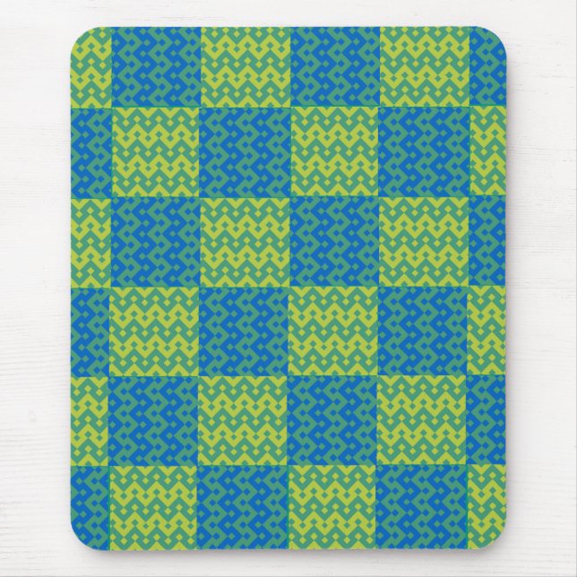 Patchwork Mousepad, Blue and Grönt Geometric Musmatta (Framsidan)