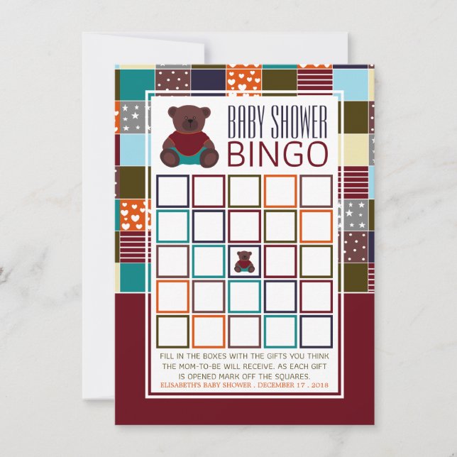 Patchwork Nalle, Baby Shower Bingo (Framsida)