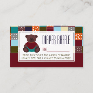 Patchwork Nalle, Baby Shower Raffle Biljett Tilläggskort
