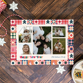 Patchwork Nyår Flerfärgad Foto Julkort