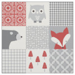 Patchwork of Cute Red and Gr&#229;tt Woodland Animals Tyg
