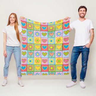 Patchwork of Kärlek Blommar and Hearts Fleecefilt