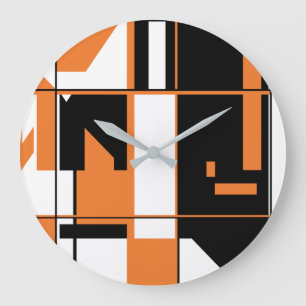 Patchwork Orange Black White Geometric Abstrakt Stor Klocka