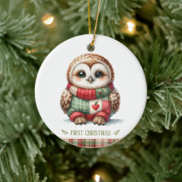 Patchwork Owl First Christmas Keepsake Photo Julgransprydnad Keramik