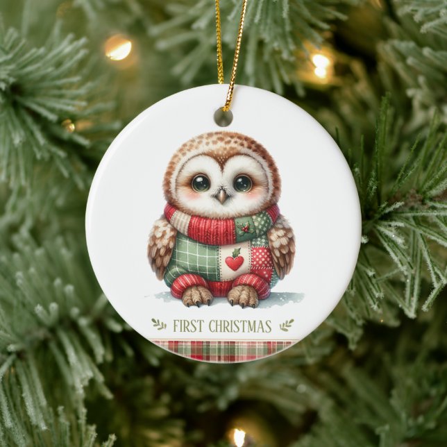 Patchwork Owl First Christmas Keepsake Photo Julgransprydnad Keramik (Träd)