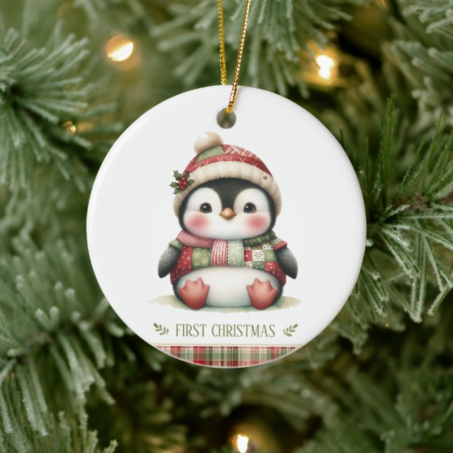 Patchwork Penguin First Christmas Keepsake Photo Julgransprydnad Keramik (Träd)