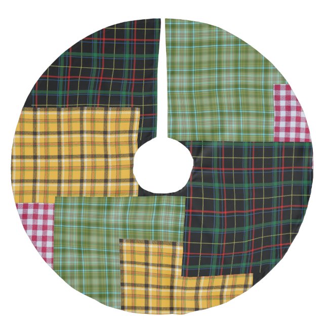 Patchwork Plaid Helgdag Träd Skirt Julgransmatta Borstad Polyester (Framsidan)