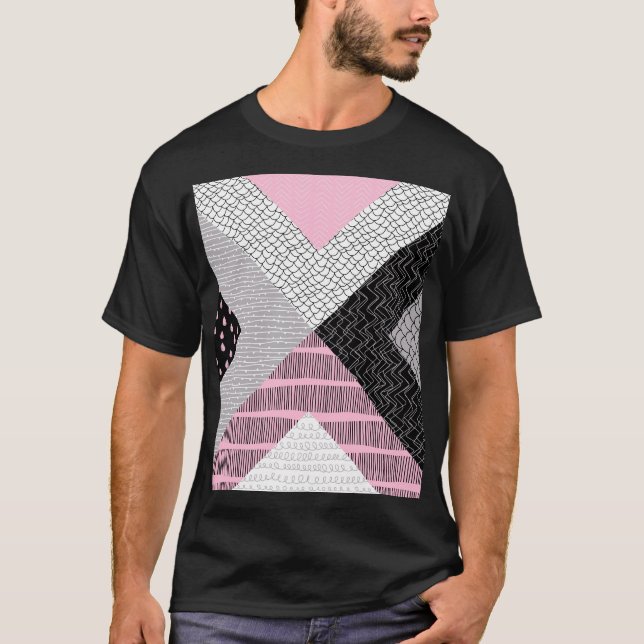 Patchwork-plattor, frihand teckning mönster. t shirt (Framsida)
