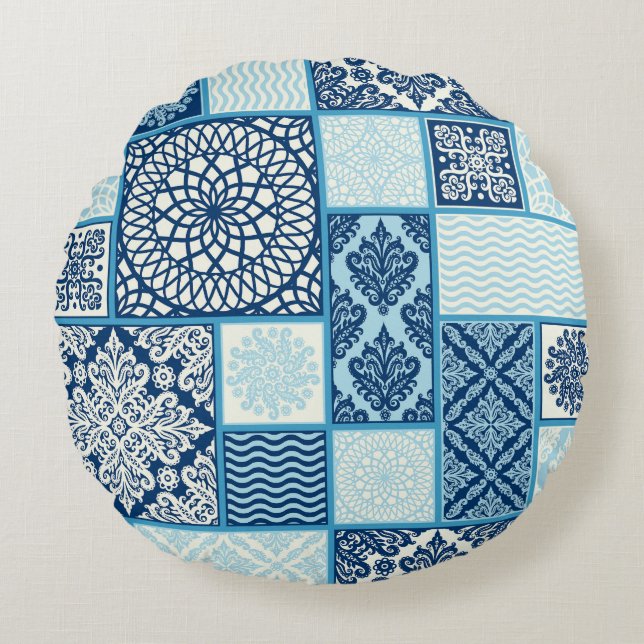 Patchwork-plattor, sömlös bakgrund. rund kudde (Framsidan)