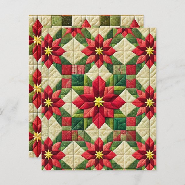 Patchwork Poinsettia Stars Scrapbook Papper (Fram/baksida)