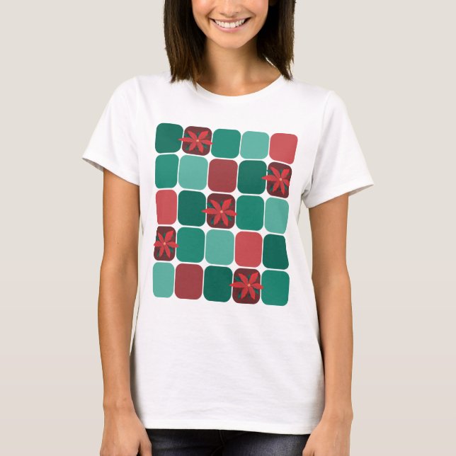 Patchwork Poinsettias T-Shirt (Framsida)