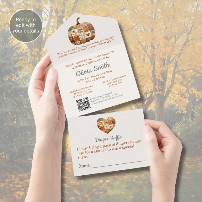 Patchwork Pumpkin Allt-i-ett Baby Shower-inbjudan (Skapare uppladdad)
