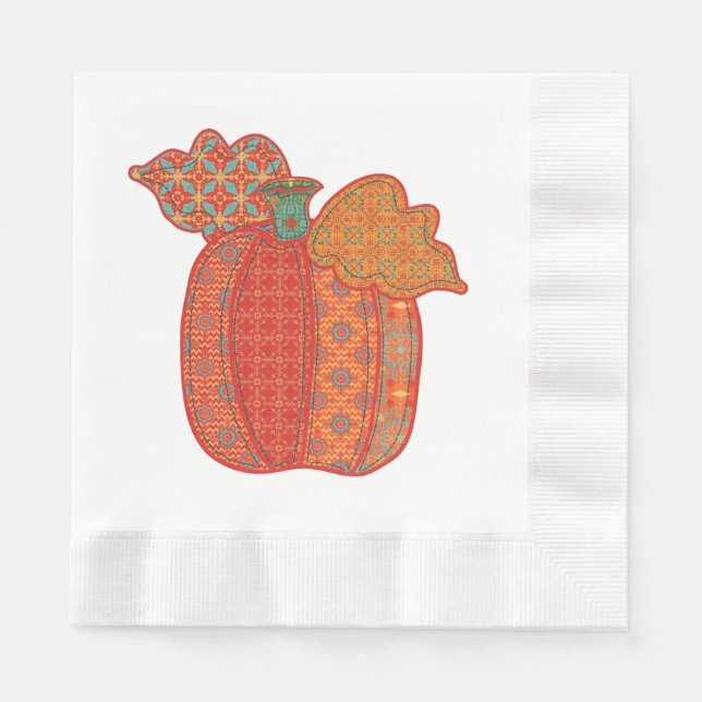 Patchwork Pumpkin Thanksgiving Luncheon Napkin Pappersservett (Framsidan)