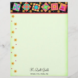 Patchwork Quilt Blocks Black Grönt Letterhead Brevhuvud