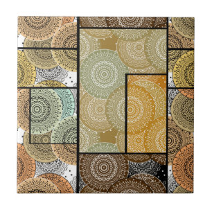 Patchwork quilt ceramic tile circles mandala patch kakelplatta
