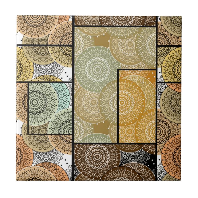 Patchwork quilt ceramic tile circles mandala patch kakelplatta (Framsidan)