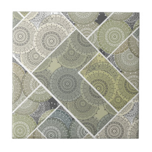 Patchwork quilt ceramic tile circles mandala patch kakelplatta
